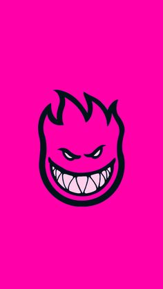 a pink background with an angry face on it