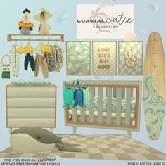 a baby's room is decorated in pastel colors and features an ocean theme