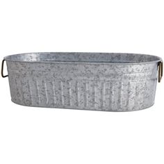 an old metal tub with handles on the bottom is shown in front of a white background