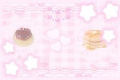 there is a pink background with hearts and cookies