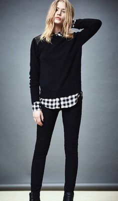 Black White Check Shirt Outfit, Black Top Casual Outfit, Preppy Blazer, Checkered Shirt, Gingham Check, 가을 패션, Professional Outfits