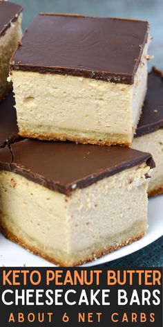 Try these Keto Peanut Butter Cheesecake Bars for a creamy, decadent, low carb treat! Keto Peanut Butter Cheesecake, Keto Chocolate Frosty, Peanut Butter Cheesecake Bars, Low Carb Treat, Chocolate Frosty, Keto Peanut Butter, Low Carb Low Fat Recipes, Low Carb Treats