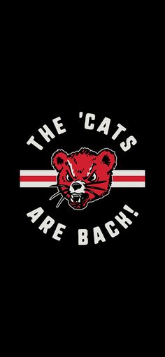 the cat's are back logo on a black background with red and white stripes