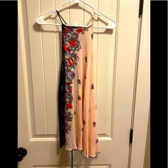 Free People Floral Slip Dress Never Worn Bohemian V-neck Slip Dress For Spring, Free People Suddenly Fine Slip Dress, Feminine V-neck Floral Print Slip Dress, Free People Slip Dress, Floral Slip Dress, Multicolor Abstract Print V-neck Maxi Dress, Free People Dresses, Free People Dress, Asymmetrical Dress