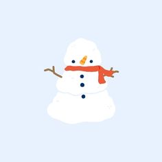 a snowman wearing a red scarf and orange hat is standing in front of a blue background