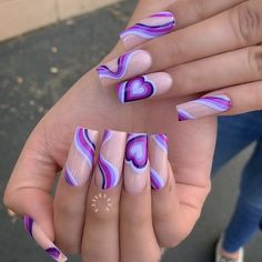 Bright Nail Inspo Acrylic, Red And Purple Nails Color Combos, Purple Fire Nails, Cute Purple Acrylic Nails, Trendy Nails Ideas 2023, Acrylic Nails Coffin Ideas, Valentines Day Nails Purple, Creative Nails Acrylic, Spring Break Nails Coffin