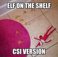 an elf on the shelf is laying on the floor next to a pink ball with confetti all over it