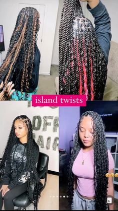 #islandtwist #passiontwistshairstyle Cute Braided Hairstyles Twist, Styles To Do With Island Twist, Island Twist Medium, Island Twists With Color, Long Island Twist, Island Braids, Braiding Ideas, Island Twist, Braiding Hair Colors