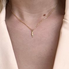 This Lightning Bolt Charm will electrify any chain. Goes great on a bracelet or a dainty chain. 14k Yellow Gold | 14k White Gold | 14k Rose Gold | Gold Fill Measurements: 4x12mm Lightening Bolt Necklace Gold, Lighting Bolt, Dainty Chain, Lightning Bolt, Gold Gold, Bend, Gold Filled, Oregon, Yellow Gold