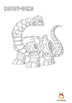 the robot - dino coloring book is shown in black and white, with an image of a