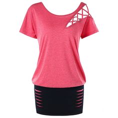 Two Tone Lattice Cut Blouson T-shirt - Red - 3566953612 - Original Design-Women's Clothing  #OriginalDesignWomensClothing #Original #DesignWomen's #Clothing Raglan Sleeve Pattern, Look Plus Size, Spandex Shirts, Rayon Shirt, Fashion Materials, Fashion Seasons, Look Plus, Designer Outfits Woman, Online Womens Clothing