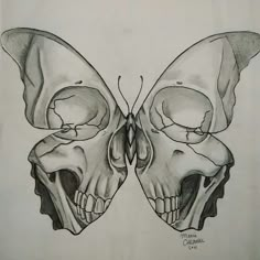 a drawing of two skulls facing each other