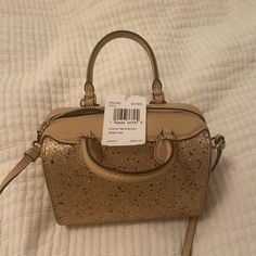 Brand New Never Used Gold Sparkle Kitty Home Coach Leather Party Bags, Gold Coach Satchel For Daily Use, Chic Party Bags By Coach, Coach Gold Satchel Bag, Formal Gold Coach Satchel, Chic Coach Party Bag, Luxury Coach Party Bags, Luxury Coach Bag For Party, Coach Gold Top Handle Bag