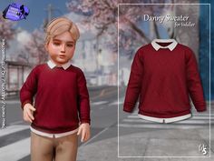 the doll is wearing a red sweater and tan pants with a white collared shirt