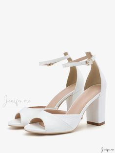 White PU Leather Open Toe High Heel Sandals: Elegant Choice for Womens Party Attire Heel Sandals For Women, Party High Heels, White Sandals Heels, Elegant Heels, Open Toe High Heels, Prom Shoes, Leather High Heels, Toe Designs, Party Shoes