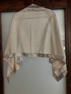 This New unique custom made silver color shawl is beautiful for your fancy occasions cover, bride cover up, unique gift for Mother's Day. Approximate size: L 54"  W21" Elegant Party Cape-shaped Dupatta, Elegant Party Dupatta Cape, Elegant Party Cape Dupatta, Festive Evening Cape-style Dupatta, Festive Evening Cape-shaped Dupatta, Festive Evening Cape Dupatta, Evening Festive Cape Dupatta, Festive Evening Dupatta In Cape Style, Traditional Cape Dupatta For Wedding