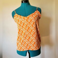 New Orange Floral Spaghetti Strap Tank Top Polka Dot Tank Top, Velvet Tank, Strap Tank Top, Spaghetti Strap Tank Top, Sleeveless Pullover, Sequin Tank, Sequin Tank Tops, Striped Tie, Lace Tank