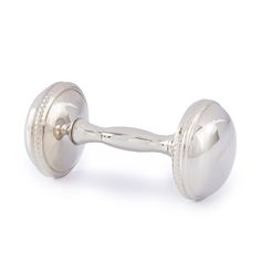 a silver door handle on a white background