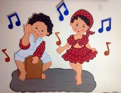 there are two children playing with musical notes