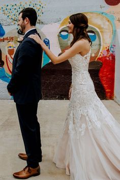 Bride in mermaid wedding dress taps the groom on the shoulder so he can see her in her wedding dres Photo Bride, Stella York Wedding Dress, Informal Weddings, Wedding First Look, Stella York, Rock My Wedding