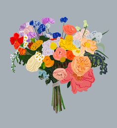 a bouquet of colorful flowers on a gray background