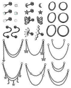 PRICES MAY VARY. ✨VARIOUS STYLES✨Comes with 16Pcs Cartilage Stud Earrings and 6Pcs Small Huggie Hoop Earring and 8Pcs Chain Dangle Piercing. Chain Dangle Design and Various Kinds of Cartilage Piercing Jewelry Provide Different Collocation, Satisfy Your Changeful Demands, Just Enjoy the Fun of DIY. ✨HYPOALLERGENIC MATERIAL✨Made of High-Quality Stainless Steel, Nickel/Lead Free, Hypoallergenic Flat Back Earrings for Sensitive Ears. Can Be Used As Cartilage Piercing Jewelry, Helix Piercing Jewelry, Cartalige Piercing, Cartilage Stud Earrings, Piercing Chain, Moon Butterfly, Tragus Piercing Jewelry, Helix Piercing Jewelry, Tragus Stud, Cartilage Piercings, Cartilage Earrings Stud