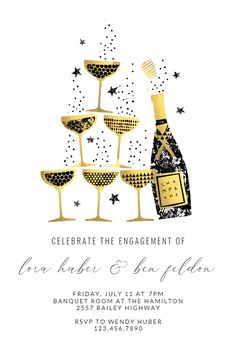 a party flyer with champagne glasses and a bottle