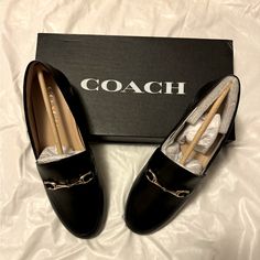 Black Coach Haley Loafers Great For Dress Up And Dress Down Elegant Coach Loafers For Work, Coach Elegant Formal Loafers, Elegant Coach Loafers For Formal Occasions, Chic Formal Coach Loafers, Classic Coach Loafers For Work, Classic Coach Loafers For Formal Occasions, Elegant Coach Loafers With Round Toe, Coach Loafers With Leather Sole For Work, Elegant Coach Loafers For Office