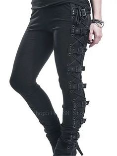 Wiccan Clothing, Goth Pants, Buckle Pants, Cotton Casual Pants, Lace Up Leggings, Retro Mode, Steampunk Clothing, Estilo Punk, Graduation Outfit