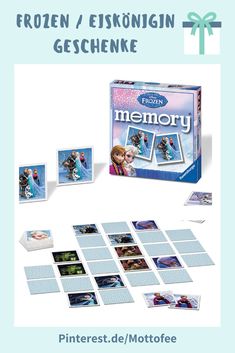 the frozen princess memory game is shown in front of it's box and contents