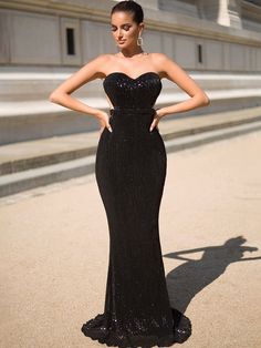 Black Sexy Open Back Bodycon Sequin Prom Dress LE71061 Click to shop now|Free stable shipping world-wide! Black Evening Dress, Bachelorette Dress, Long Sleeve Dress Formal, Sequin Prom Dress, Fishtail Dress, Maxi Dress Prom, Lace Bodycon, Split Dress, Formal Evening Dresses