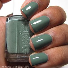 Gray Green Nail Polish, Eucalyptus Green Nails, Green Grey Nails, Green Toenail Polish, Essie Green Nail Polish, Green Nail Polish Colors, Sage Green Nail Polish, Fall Green Nails, Green Toe Nails