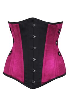 Sensational black and pink military styled Steampunk, steel boned underbust taking inspiration from Victorian uniforms. Part of our new Steampunk range for Waist Taming, our corsets for a 3-4 inch waist reduction. This range is focusing on details, panelling and a new and refined look to team with your outfits and accessories. The design is longline with black front panels and tabs with rivets, to slim and flatter your figure and emphasise your cinched in waist. Great for those of you with a lon Fitted Gothic Pink Corset, Pink Fitted Gothic Corset, Pink Corset For Cosplay, Waist Trainer For Men, Steampunk Black, Bridal Corset, Lingerie Shorts, Corset Shirt, Overbust Corset