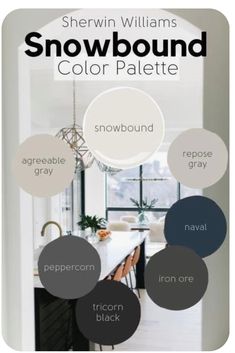 the snowbound color palette is shown in various shades and sizes, including grays, white