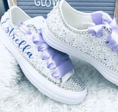 Sweet 16 Shoes, Converse Bride, Wedding Tennis Shoes, Diy Wedding Shoes, Bride Converse, Bride Shoe, Bedazzled Shoes Diy, Converse Wedding, Converse Wedding Shoes