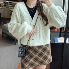 Solid Candy Colors Knitted Cardigan Sweater – Nada Outfit Land Casual White Winter Cardigan, Casual White Cardigan For Winter, Casual White Cable Knit Sweater Coat, Casual White Cable Knit Cardigan, Blue Korean, Slim Cardigan, Knitted Cardigan Sweater, Women Sweaters, Sweater Collection