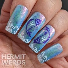 Pisces Nail Art, Zodiac Nail Art, Astrology Nails, Magical Nails, Nails Short Acrylic Almond, Short Acrylic Almond