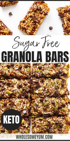 Low Carb Keto Granola Bars Recipe No Sugar Granola Bars, Healthy Granola Recipe Clean Eating, Sugar Free Breakfast Bars, Home Made Granola Bars Healthy, Low Sugar Oatmeal Bars, Clean Eating Granola Bars, Low Carb Breakfast Bars Recipes, Keto Granola Bar Recipe, Healthy Granola Bars Homemade No Sugar