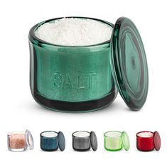 salt in a glass container with four different colors