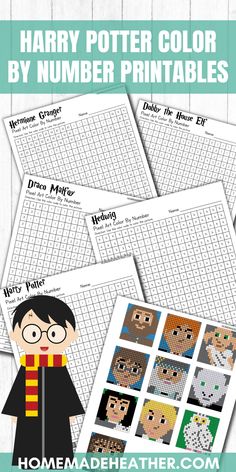 harry potter color by number printables for kids to use on their own walls