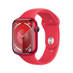 an apple watch with a red band and glass screen protector on it's face