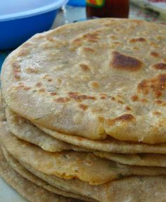 a stack of flat bread on a plate