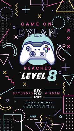 an event poster for the game on dyann level 8, featuring a video game controller