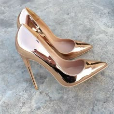 Sexy Women Shiny Gold Pointed Toe Stiletto High Heels – PDPDZ-Fashion shoe store! Hak Tinggi, Gold High Heels, Extreme High Heels, High Heel Stiefel, Pointed Pumps, Sparkly Wedding, Prom Heels, High Heels Boots, Patent Shoes