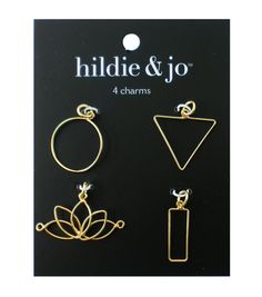 Add a personalized touch to your DIY jewelry and craft projects with these hildie & jo Iron Charms - Gold This pack includes four unique charms in smooth gold There is an open circle, an open triangle, an open lotus flower and an open rectangle Add these to bracelets, necklaces, keychains and moreBrand: hildie & joIncludes four charmsContent: Iron Open Lotus Flower, Skulls Drawing, Jewelry Making Charms, Order Up, Joanns Fabric And Crafts, Unique Charms, Lotus Flower, Go Shopping, Craft Stores