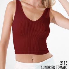 Best Seller - Beautiful Ribbed Crop Top Featuring A V Neckline. Soft Buttery Fabric With Lots Of Stretch To Enhance Your Silhouette. 92% Nylon 8% Spandex Trendy Red Seamless Tops, Red Seamless Crop Top, Seamless Red Crop Top, Red Seamless Crop Top Tank, Red Ribbed Sleeveless Crop Top, Red Sleeveless Ribbed Crop Top, Red Ribbed Crop Top For Summer, Red Ribbed Top For Summer, Red Ribbed Summer Top