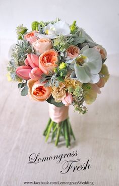 a bouquet of flowers is sitting on a table