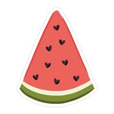 a watermelon sticker with hearts on it