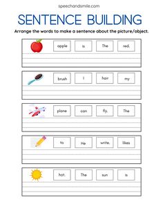 sentence building worksheet with words and pictures to help students learn how to write