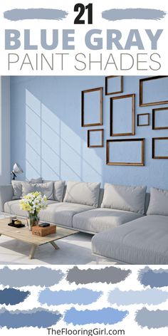 the blue gray paint shades in this living room are perfect for painting walls and furniture